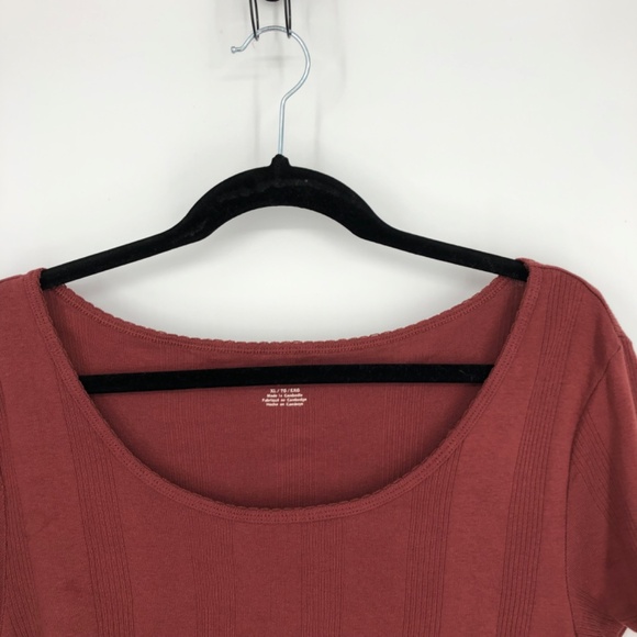 American Eagle Womens Crop Top Size XL Rusty Red Scoop Neck Short Sleeve - Picture 3 of 12